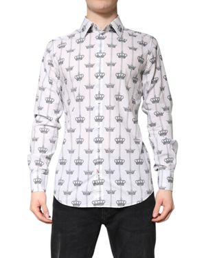 Dolce & Gabbana Crown Cotton Dress Formal Shirt - White