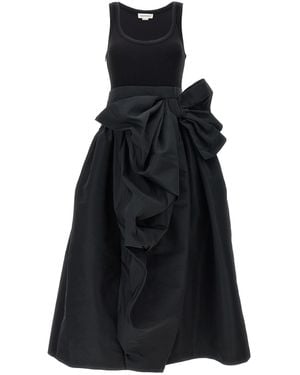 McQueen Bow-embellished Scoop-neck Stretch-cotton Midi Dress - Black