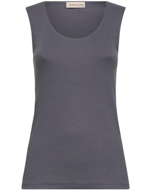 Blanca Vita Ribbed Jersey Heat-Sealed Tank Top - Grey