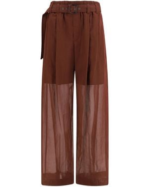 Brunello Cucinelli Cotton Loose Pants With Monili - Brown
