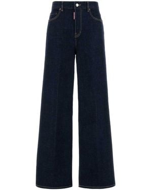 DSquared² Stretch Denim Traveller Wide-Leg Jeans - Blue