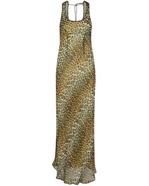 Ganni Leopard Print Viscose Long Dress - Green