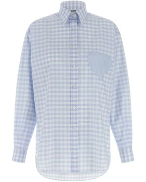 Moschino Heart-Patch Vichy Cotton Shirt - Blue