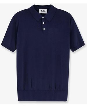 Alpha Studio Cotton And Silk Blend Polo Shirt - Blue