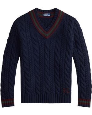 Polo Ralph Lauren V-Neck Sweater With Logo - Blue