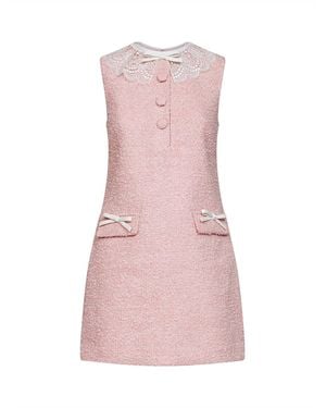 Self-Portrait Bouclé Mini Dress With Lace Collar - Pink