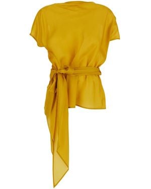 ..,merci Shirt Cam041Corn With Long Sleeves And Classic Collar Cotton For Blouses - Yellow