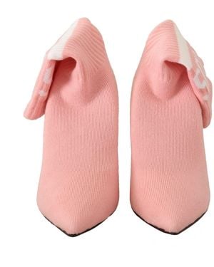 Gcds Knitted Sock Boots Block Heel Style - Pink