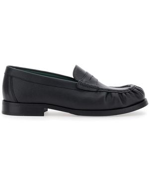 VINNY'S Ogee Loafers With Almond Toe Grained Leather - Black