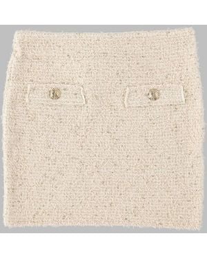 Balmain Tweed Mini Skirt With Button Detail - Natural