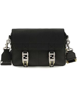Fendi Flow Romano Leather Crossbody Bag Calf Bos Taurus Shoulder - Black