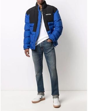 Marcelo Burlon Cross Block Logo Down Jacket - Blue