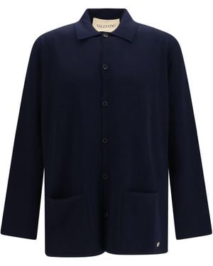 Valentino Wool Cardigan With Vlogo Merino Ovis Aries - Blue