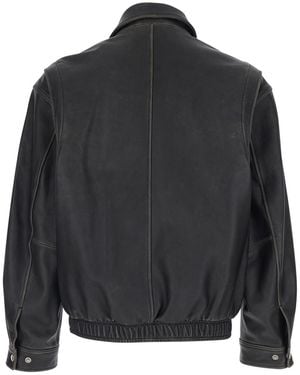 DUNST Jacket Udju6A105G3Brushedblack With Classic Collar And Leather Zip Closure For Lamb Outerwear