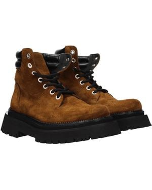 Ami Paris Lace-Up Suede Ankle Boots - Brown