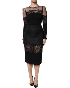 Dolce & Gabbana Lace Trim Nylon Tulle Sheathmidi Dress - Black