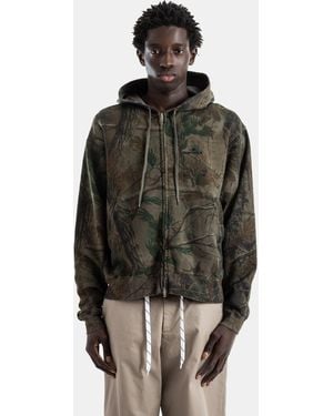 Balenciaga Zipped Hoodie Cotton Dry Fleece Forest Camo Print Diamond B Hoodies - Multicolour