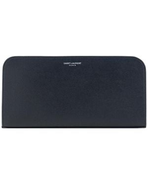 Saint Laurent Grain De Poudre Leather Wallet Calf Bos Taurus - Blue