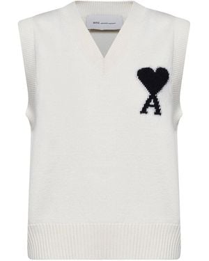 Ami Paris Knit Vest Ami De Cœur Merino Wool Knitwear - White