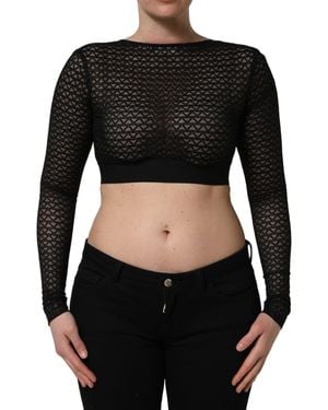 Dolce & Gabbana Nylon Fishnet Long Sleeve Cropped Top Acrylic Wool - Black