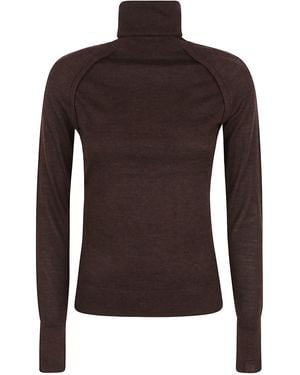 Victoria Beckham Merino Wool High Neck Top - Brown
