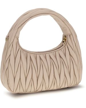 Miu Miu Hobo Handbag Wander Quilted Leather Calf Handbags - White