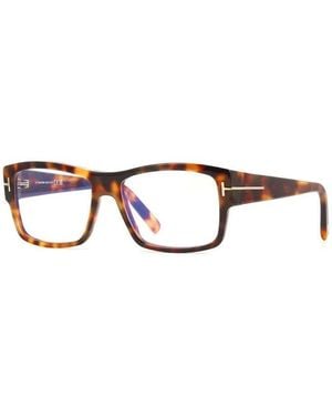 Tom Ford Eyeglasses Square Full Rim, Blonde Havana Frame And Clear--Light Block Lenses Lens Ft5941-B053 Sunglasses - Brown