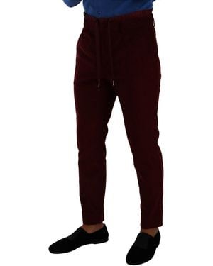 Dolce & Gabbana Bordeaux Velvet Formal Trouser Dress Trousers - Multicolour