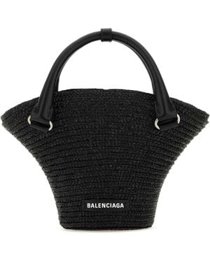 Balenciaga Braided Raffia Mini Tote Bag - Black