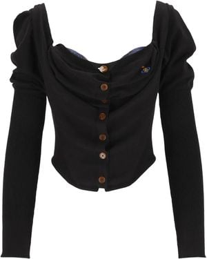 Vivienne Westwood Bea Corset Cardigan Silk; Merino Wool Ovis Aries Top - Black