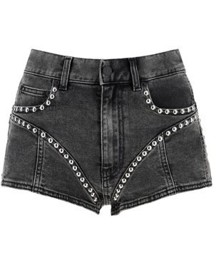 Mugler Studded Denim Shorts With Technical Inserts - Black