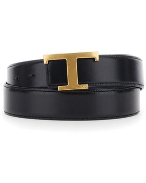 Tod's Leather Belt With T Buckle, Calf - Gray