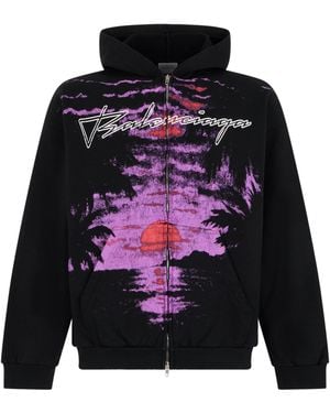 Balenciaga Zip Hoodie Cotton Sweatshirts - Red