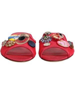Dolce & Gabbana Embellished Flats Slip On Sandals Shoes Pa+Vi - Red