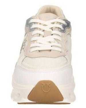 Pinko Pinko Calf Leather And Mesh Sneaker — Cream - White