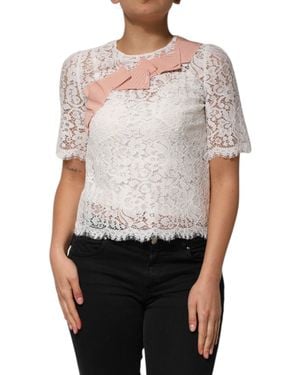 Dolce & Gabbana Floral Lace Short Sleeves Blouse Top - White