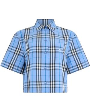 Burberry Short-Sleeve Cotton Shirt - Blue