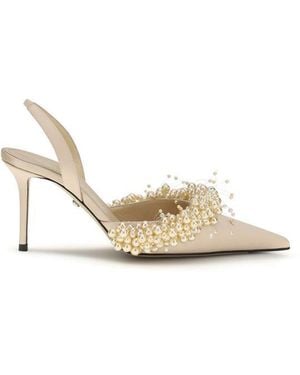 Mach & Mach Beige Silk High Heel Court Shoes - Metallic