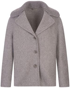 Ermanno Scervino Cloth Coat With Knitted Collar - Grey