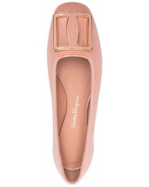 Ferragamo Embossed-Logo Plaque Ballerina Shoes - White