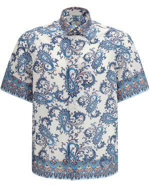 Etro Cotton Shirt With Floral And Paisley Motif - Blue