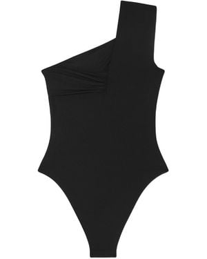 Versace One-Shoulder Swimsuit Safety Pin Polyamide Swimwear - Black