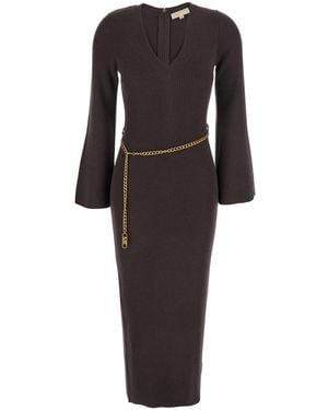 MICHAEL Michael Kors Dress With Chain Belt And Logo Plaque Wool - Black