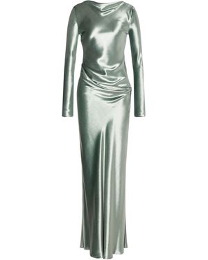 Alberta Ferretti Long Dress With Draped Details And Long Sleeves - Green