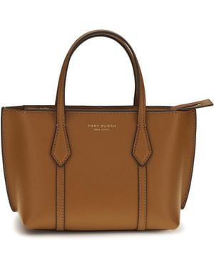 Tory Burch Mini Perry Tote Bag Calf Leather Bos Taurus Shoulder - Brown