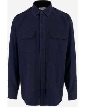 Maison Margiela Wool Shirt With Pockets And Shoulder Pads - Blue