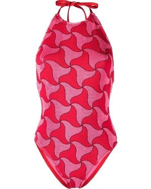 Bottega Veneta Crinkle Ghost Halterneck Swimsuit Clothing - Red