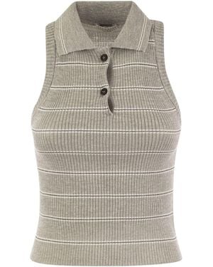 Brunello Cucinelli Light Ribbed Sleeveless Sweater - Gray
