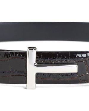 Tom Ford Belt T-Belt Espresso Calf Leather - Blue