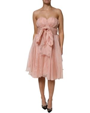 Dolce & Gabbana Silk Chiffon A-Line Pleated Midi Dress - Pink